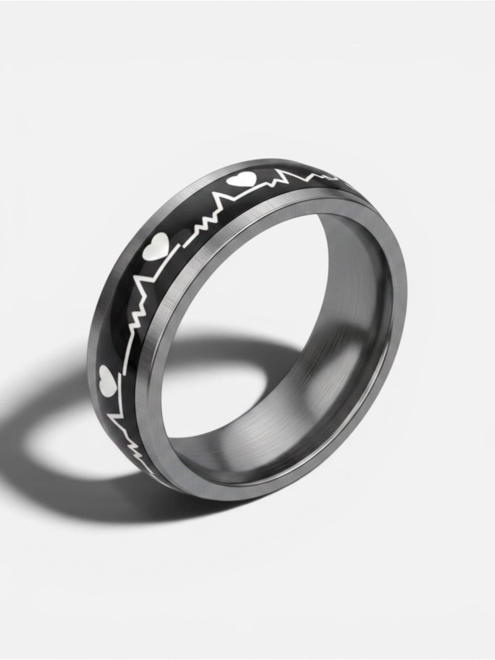 Black Stainless Steel Heartbeat Ring for Men size 10
